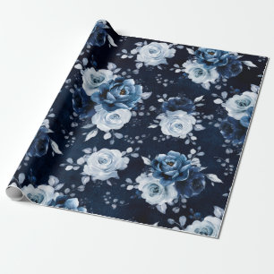 Dusty Blue Slate Navy Floral Botanical Wedding Wra Geschenkpapier