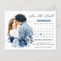Dusty Blue Slate Navy Floral Bouquet Save the Date