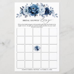 Dusty Blue Slate Navy Floral Brautparty Bingo