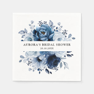 Dusty Blue Slate Navy Floral Brautparty Napkins Serviette