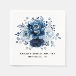 Dusty Blue Slate Navy Floral Brautparty Serviette