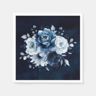 Dusty Blue Slate Navy Floral Wedding Napkins Serviette
