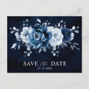 Dusty Blue Slate Navy Floral Wedding Save the Date Postkarte