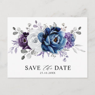Dusty Blue Slate Navy Floral Wedding Save the Date Postkarte