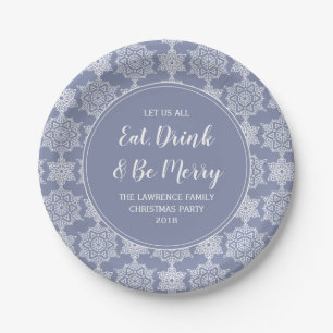Dusty Blue Snowflake Eat Drink Weihnachten Party Pappteller