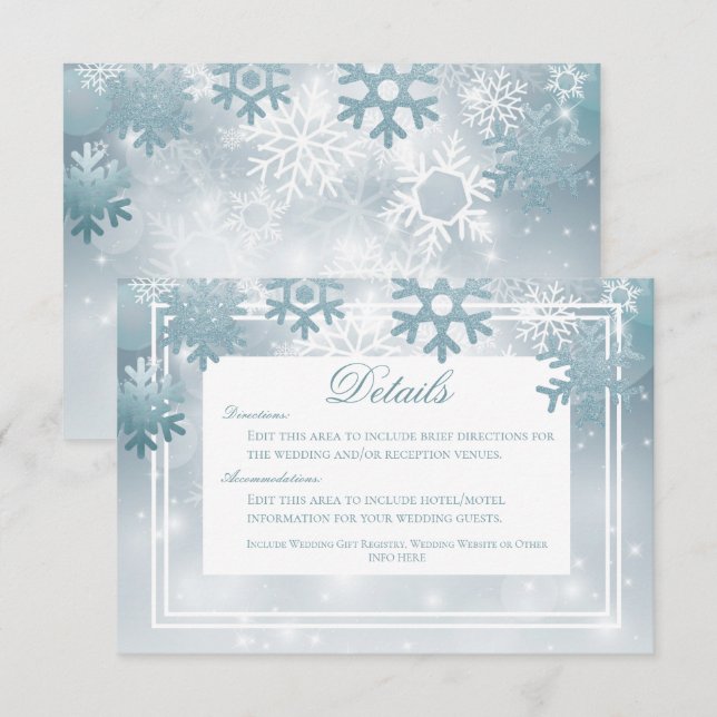 Dusty Blue Snowflake Moderne Details Hochzeit Begleitkarte (Vorne/Hinten)