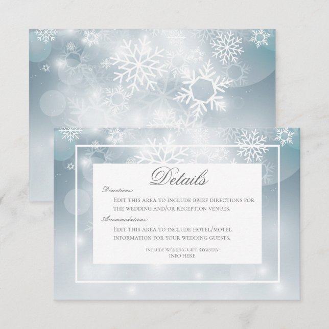 Dusty Blue Snowflake Sky Moderne Details Hochzeit Begleitkarte (Vorne/Hinten)