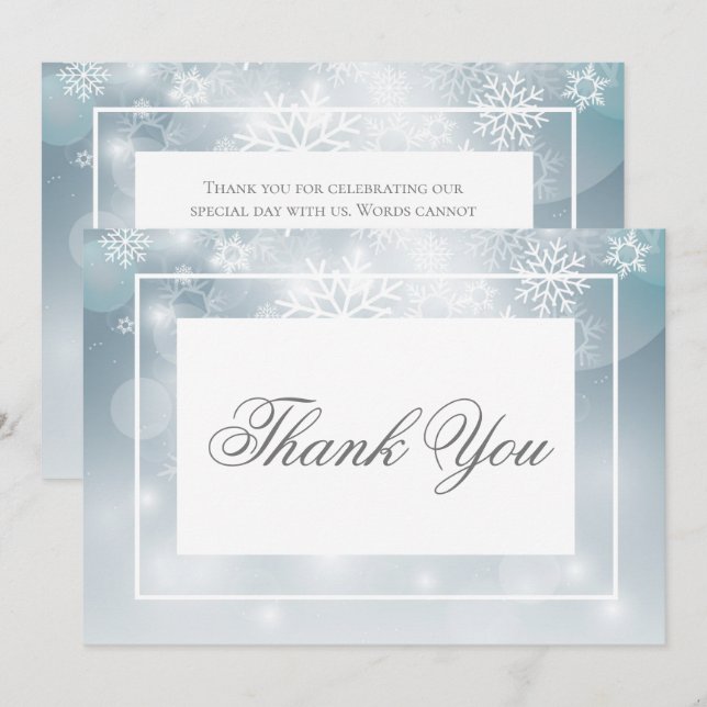 Dusty Blue Snowflake Sky Moderne Hochzeit Dankeskarte (Vorne/Hinten)