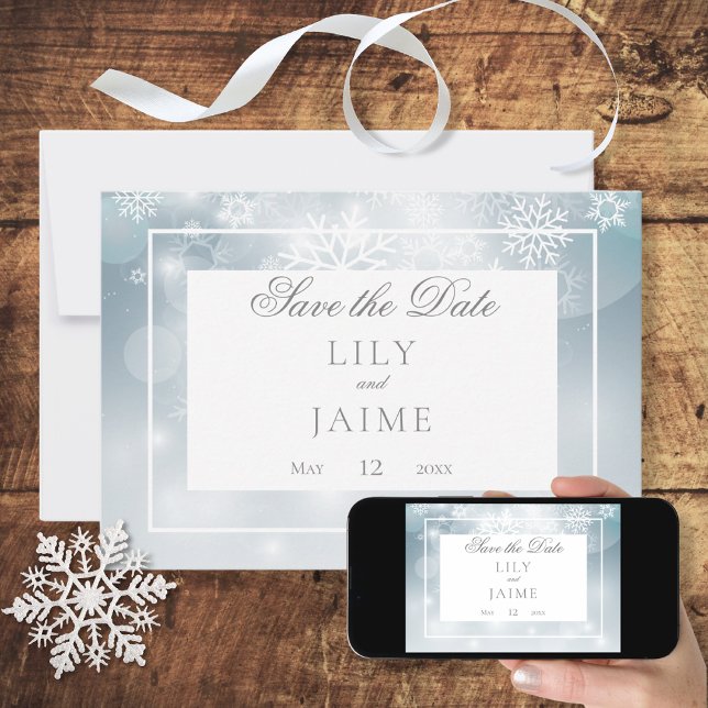 Dusty Blue Snowflake Sky Moderne Hochzeit Save The Date (Von Creator hochgeladen)