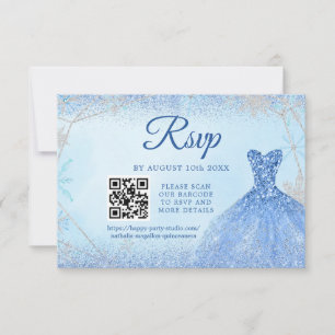 Dusty Blue Snowflake Weihnachten Quinceñera 15. QR RSVP Karte
