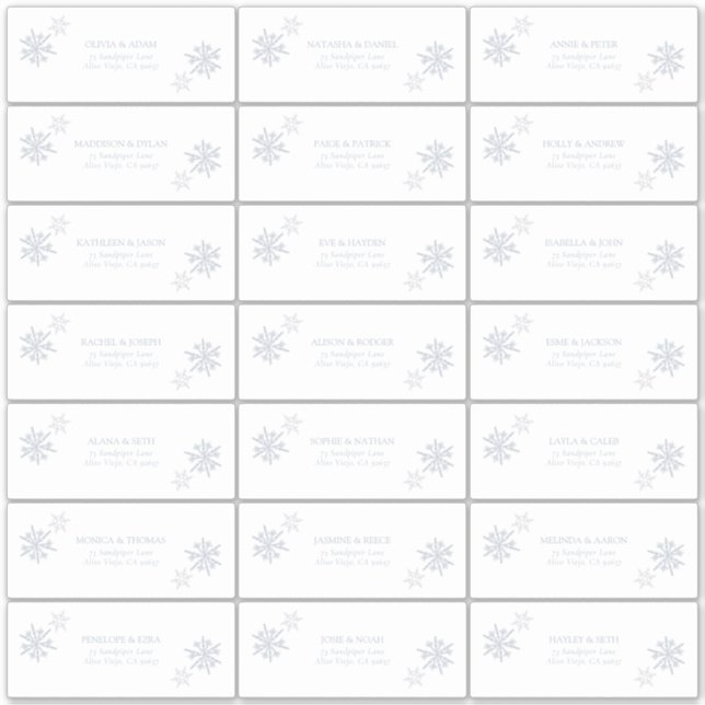 Dusty Blue Snowflake Winter Modern Guest Address Aufkleber (Vorderseite)