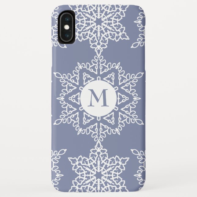 Dusty Blue Snowflakes Christmas Holiday Monogram Case-Mate iPhone Hülle (Rückseite)