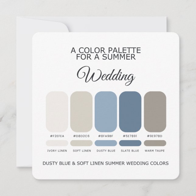 Dusty Blue Soft Linen Summer Wedding Palette Card Einladung (Vorderseite)