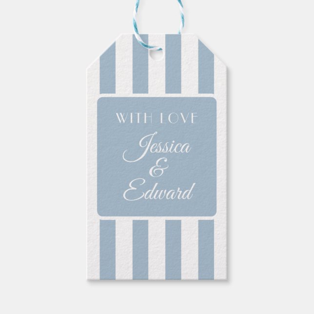 Dusty Blue Soft Striped Couple Names Geschenkanhänger (Vorderseite)