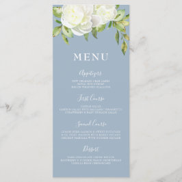 Dusty Blue Spring Floral Peony Wedding Menu Menükarte
