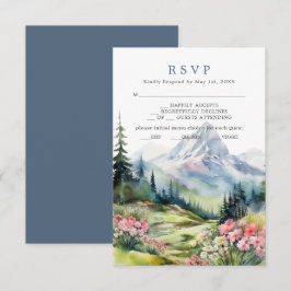 Dusty Blue Spring Mountains Wedding RSVP Card Karte