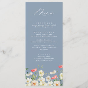 Dusty Blue Spring Peony Watercolor Wedding Menu Menükarte