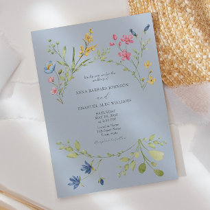 Dusty Blue Spring Wildblume Einladung Hochzeit