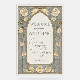 Dusty Blue Stained Glass Floral Wedding Welcome Acrylschild
