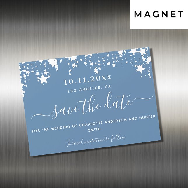Dusty-Blue-Star-Hochzeit speichern Sie den Datums- Magneteinladung (Von Creator hochgeladen)