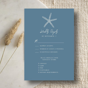 Dusty Blue Starfish Beach Hochzeit in Urlaubsort RSVP Karte