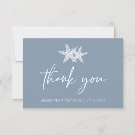 Dusty Blue Starfish Modern Script Beach Hochzeit Dankeskarte