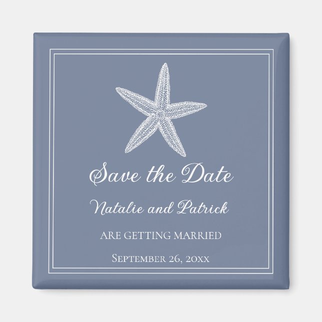 Dusty Blue Starfish Speichern Sie das Date Magnet (Vorne)