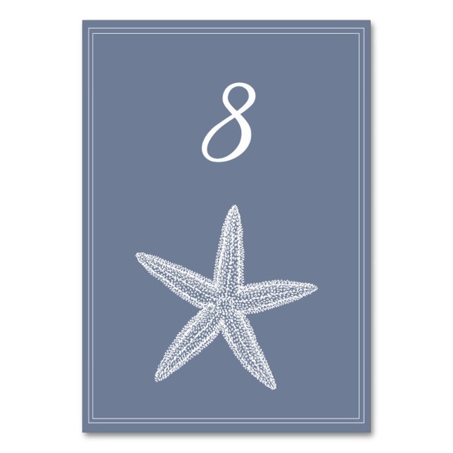 Dusty Blue Starfish Tischnummer Card (Vorderseite)