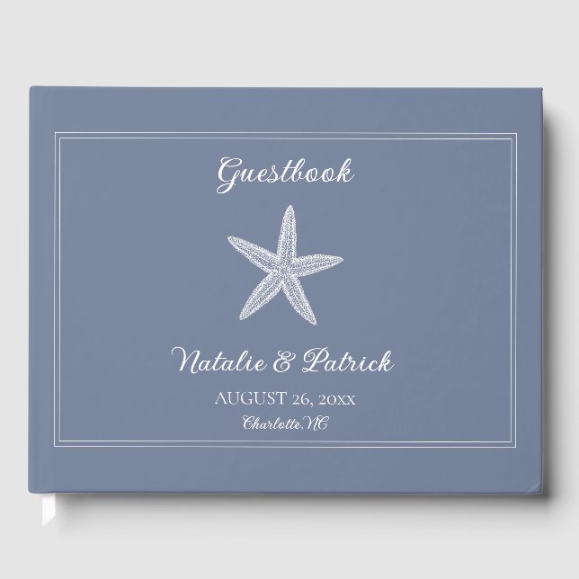 Dusty Blue Starfish Wedding Gästebuch (Vorderseite)