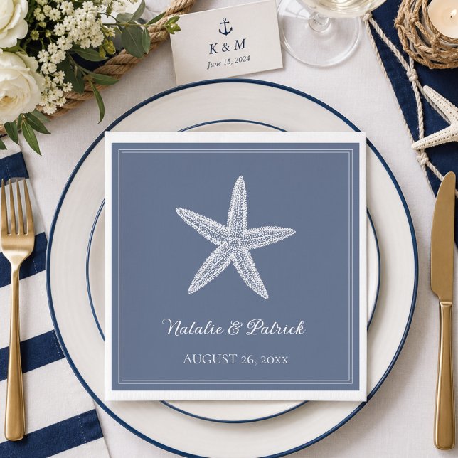 Dusty Blue Starfish Wedding Serviette (Dusty Blue Starfish Wedding Napkins)