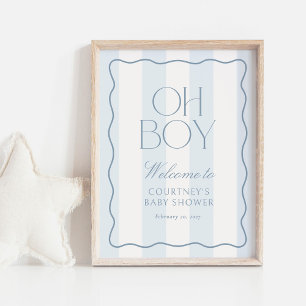 Dusty Blue Streifen Oh Boy Baby Shower Willkommens Poster