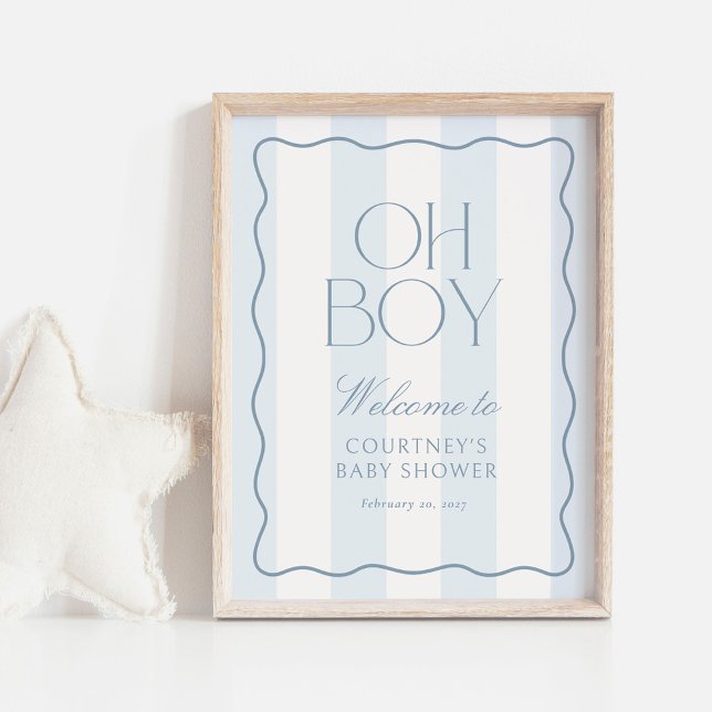 Dusty Blue Streifen Oh Boy Baby Shower Willkommens Poster (Von Creator hochgeladen)