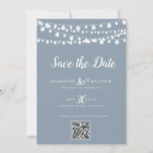 Dusty Blue String Lights Modernes Skript Rette das Save The Date