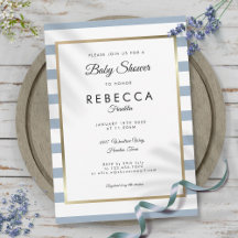 Dusty Blue Stripe Gold Baby Dusche