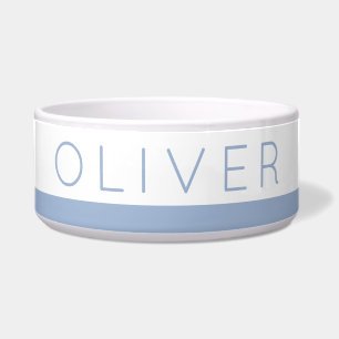 Dusty Blue Stripe Modern Cat or Dog Name on Pet Napf