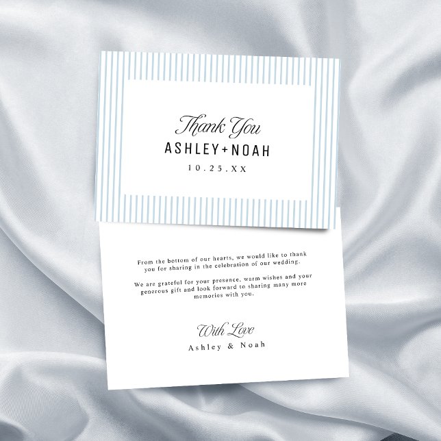 Dusty Blue Striped Elegance Classy Wedding Dankeskarte (Dusty Blue Striped Elegance Classy Wedding Thank You Card)