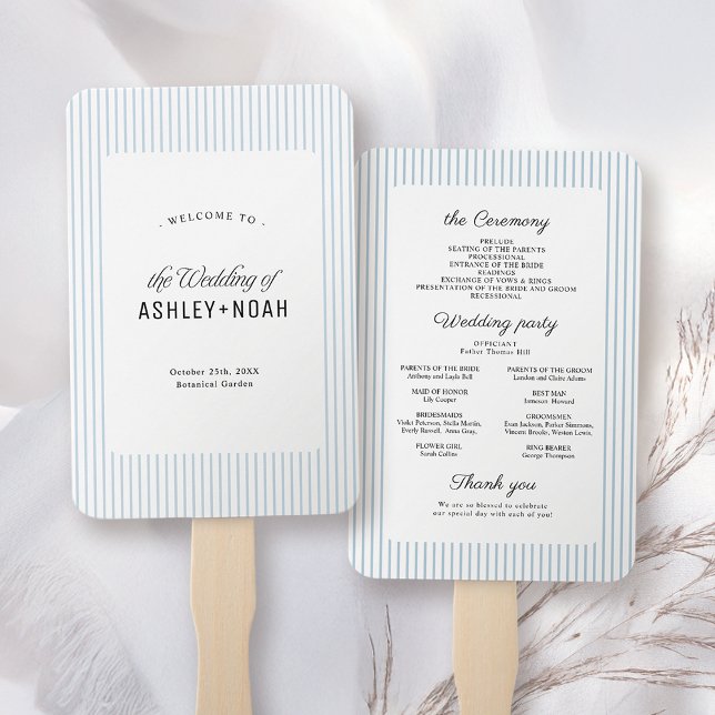 Dusty Blue Striped Elegance Classy Wedding Program Fächer (Dusty Blue Striped Elegance Classy Wedding Program Hand Fan)