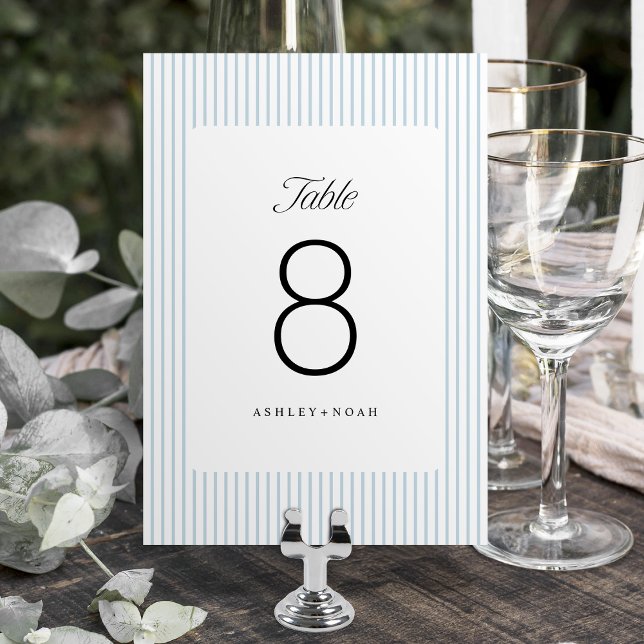 Dusty Blue Striped Elegance Classy Wedding Tischnummer (Dusty Blue Striped Elegance Classy Wedding Table Number)