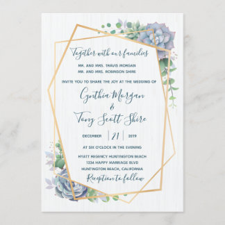 Dusty Blue Succulent Cactus Invitation Einladung