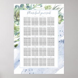 Dusty Blue Succulents Greenerity Seating Chart Poster