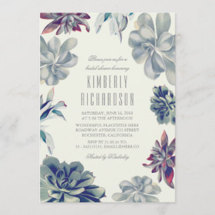 Dusty Blue Succulents Greenery Brautparty Einladung