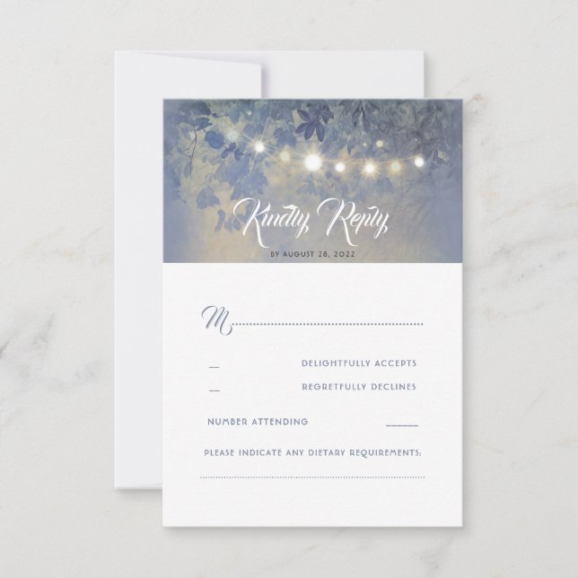 Dusty Blue Summer Night Rustic Wedding RSVP Karte (Vorderseite)