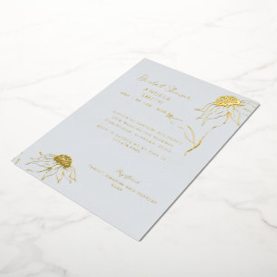 Dusty Blue Sunflower Brautparty Gold Folieneinladung