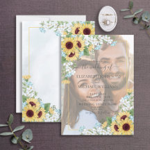 Dusty Blue Sunflower Vellum Overlay Foto Hochzeit