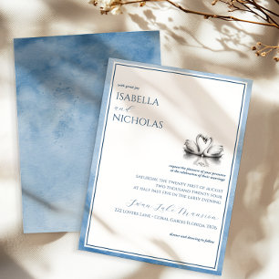 Dusty Blue Swan Lake Wedding Einladung