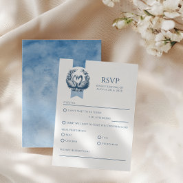 Dusty Blue Swan Wedding RSVP Card Karte