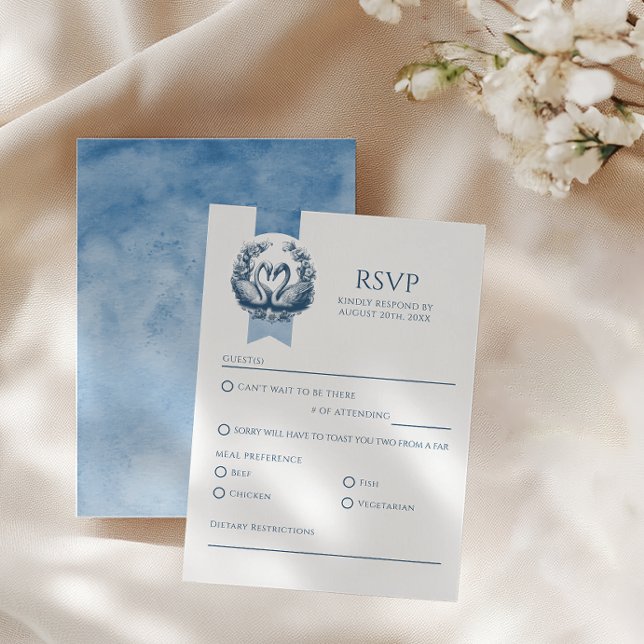 Dusty Blue Swan Wedding RSVP Card Karte (RSVP Card)