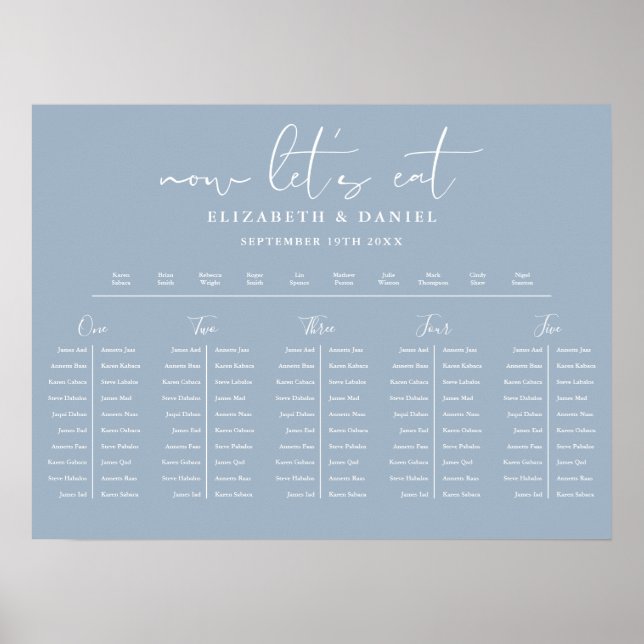 Dusty Blue Table Plan Wedding Seating Chart Poster (Vorne)