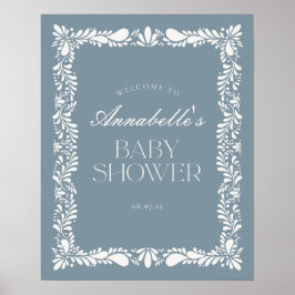 Dusty Blue Talavera Fiesta Baby Dusche Willkommen Poster