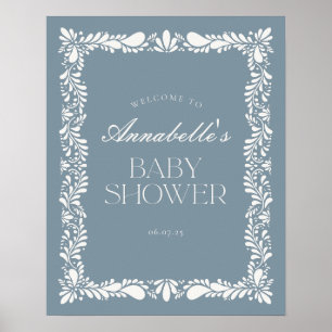 Dusty Blue Talavera Fiesta Baby Dusche Willkommen Poster